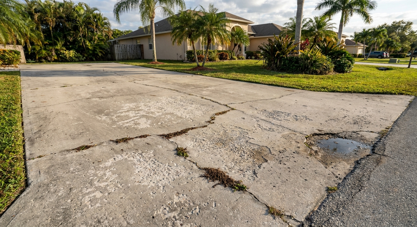 Palm Beach County driveway with visible surface wear and cracks